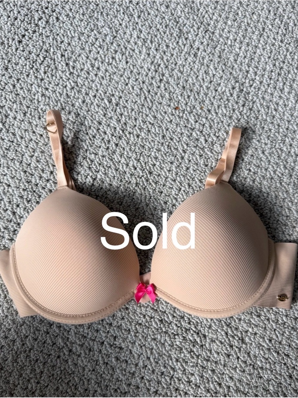 Betsey Johnson Beige Nude Bra with Hot Pink Bow